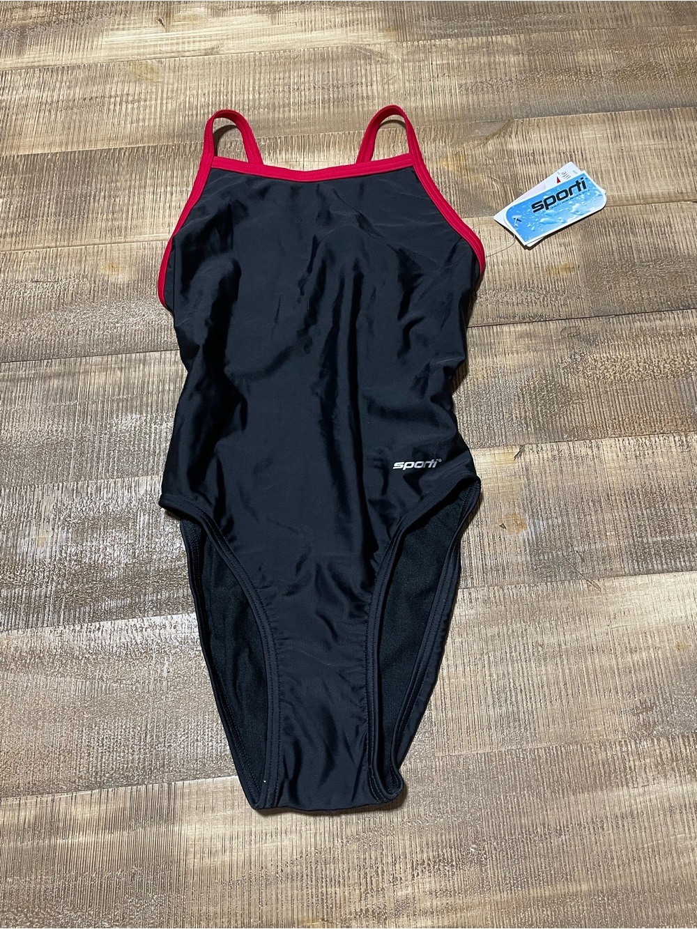 Sporti Women's Black One-Piece Swimsuit with Red Trim